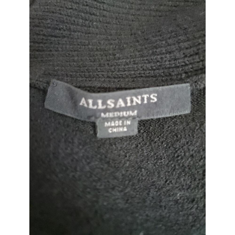 AllSaints Lucia Merino Wool And Leather Cardigan Sz M Relaxed Fit Black - Picture 10 of 14